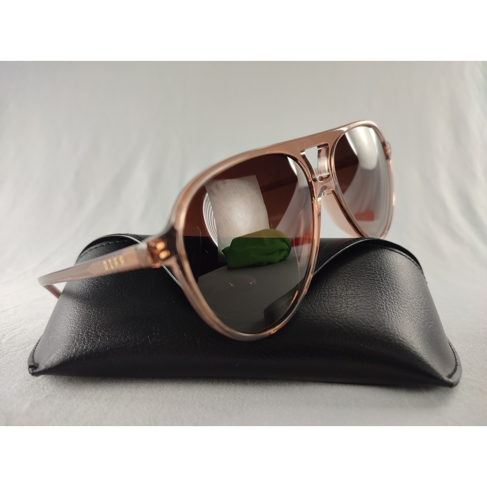DIFF Eyewear Tosca II Polarized Sunglasses Pink Crystal Aviator 56mm + Case